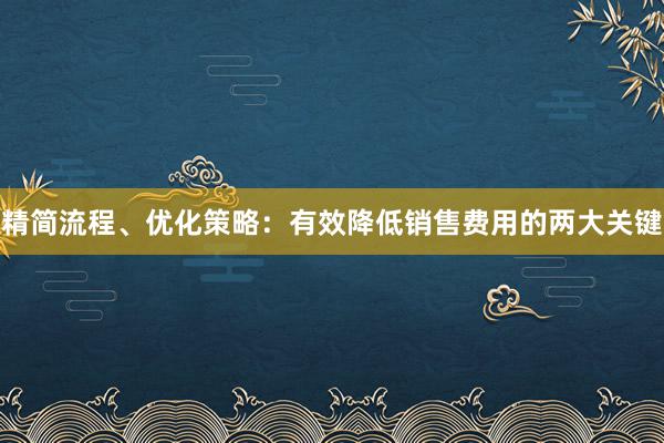 精简流程、优化策略：有效降低销售费用的两大关键